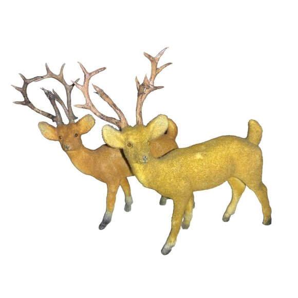 Vintage Flocked Deer Figurines Set Of 2 - Picture 2 of 13